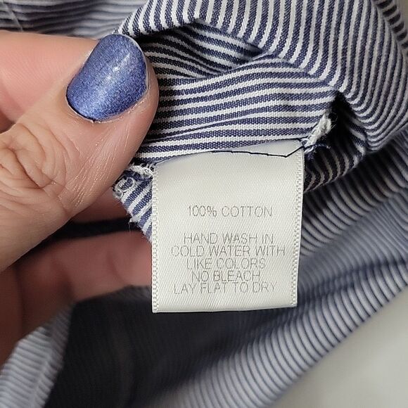 Gibson Men's blue white striped half button up shirt size M long sleeve - Picture 6 of 10